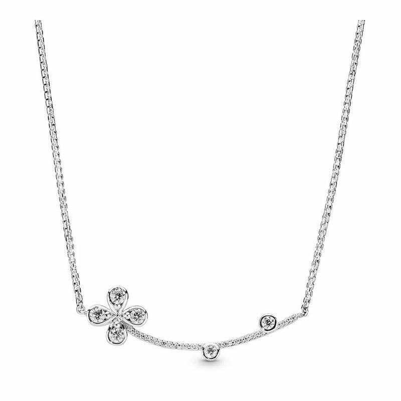 Pandora Four-petal Flower Necklace Ireland - Sterling Silver/Cubic Zirconia - 705819OVB